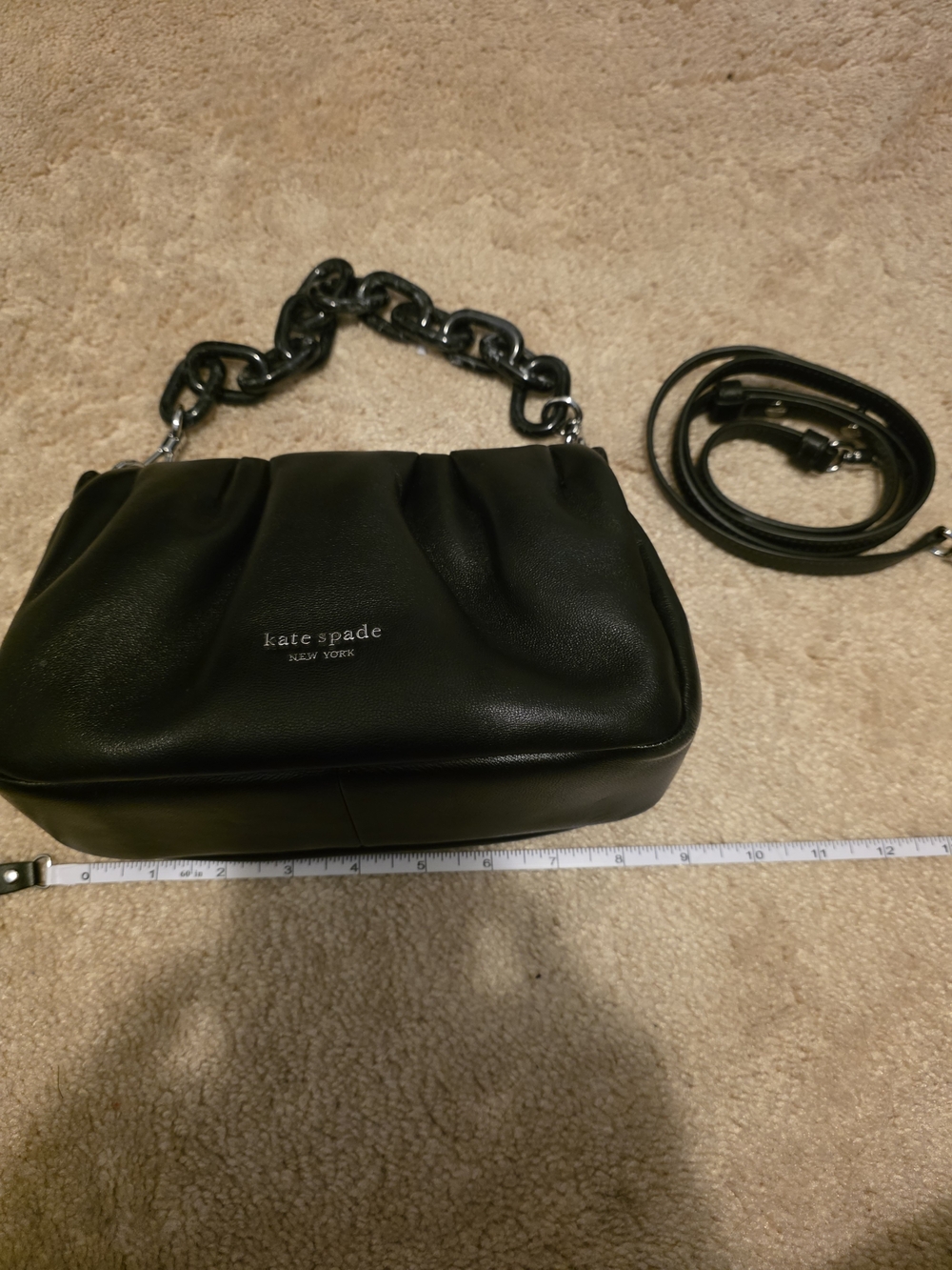 kate spade New York Black Leather Shoulder Bag with Chain Strap